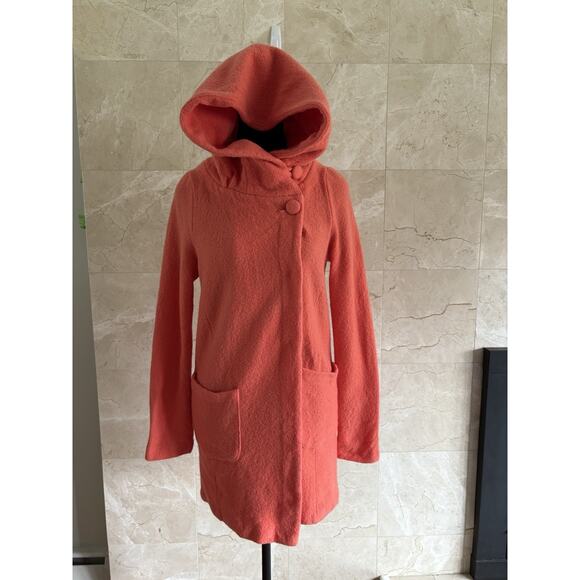 Anthropologie Moth - Boiled Wool Cowl Neck Coat - XS - Soft Coral, Textured Chic - Picture 8 of 16